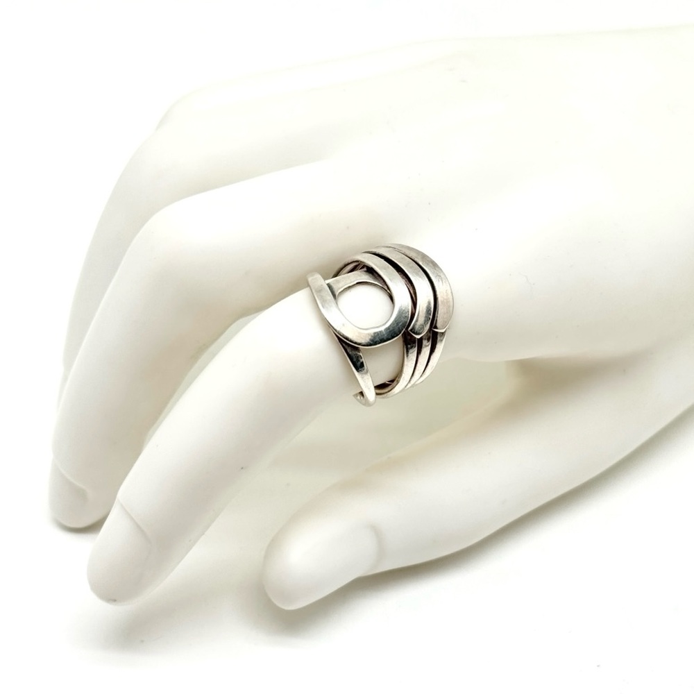 Sterling Silver Abstract Geometric Ring Split Band Overlap Loop Design Size 8 - Picture 5 of 10